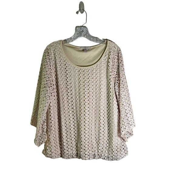 Roz & Ali Tops - Roz & Ali Beige Lace Long Sleeve Top with Shell Size 1X
